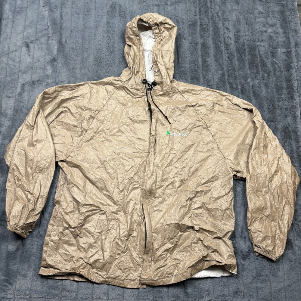 Frogg Toggs Ultra-Lite2 Rain Jacket Khaki Tan Hooded Waterproof Shell MD/LG